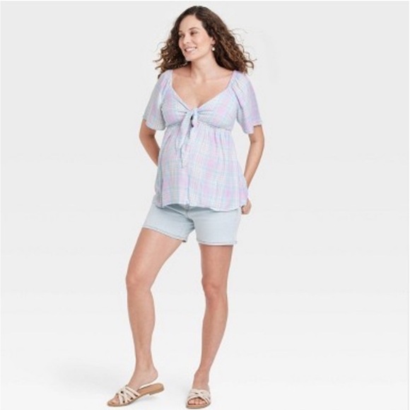 Isabel Maternity Multicolor Plaid Top - Picture 2 of 3